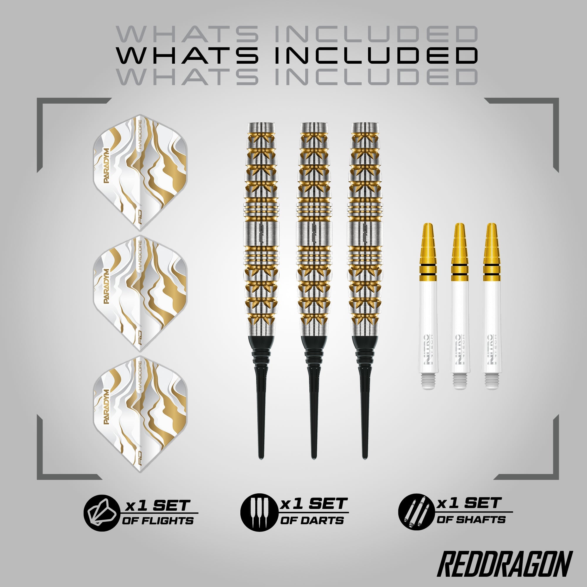 Red Dragon Paradym Soft Tip Darts – Gold & Silver Torpedo