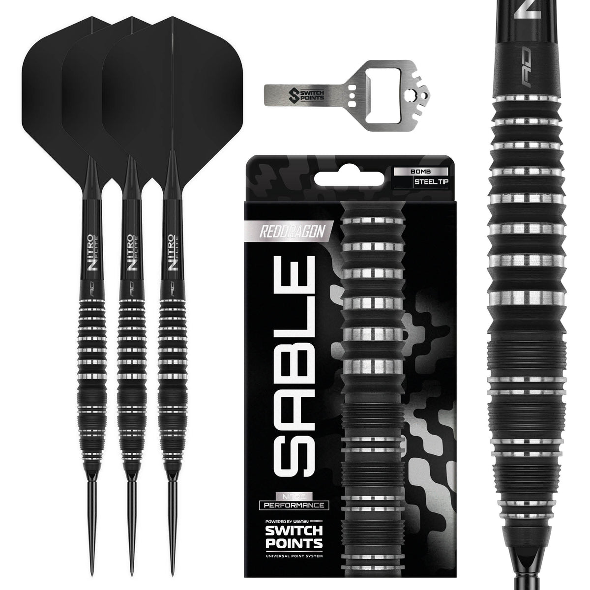 Red Dragon Sable 03 90% Tungsten Bomb Steel Tip Darts | Switch Points