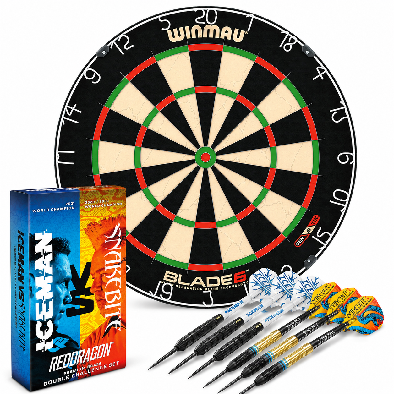 Winmau Blade 6 Dartboard & World Champion Brass Darts Bundle