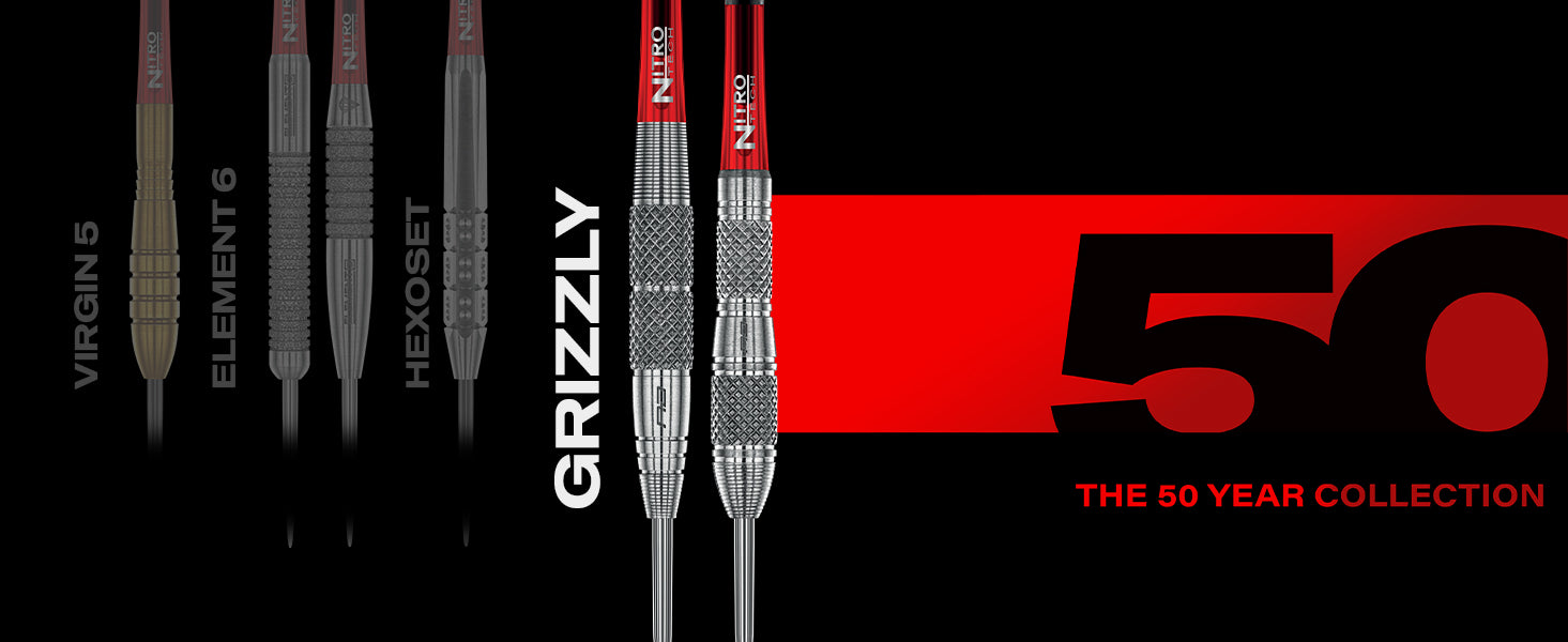Red Dragon Grizzly 4 Darts | 50th Anniversary | Knurled | Full