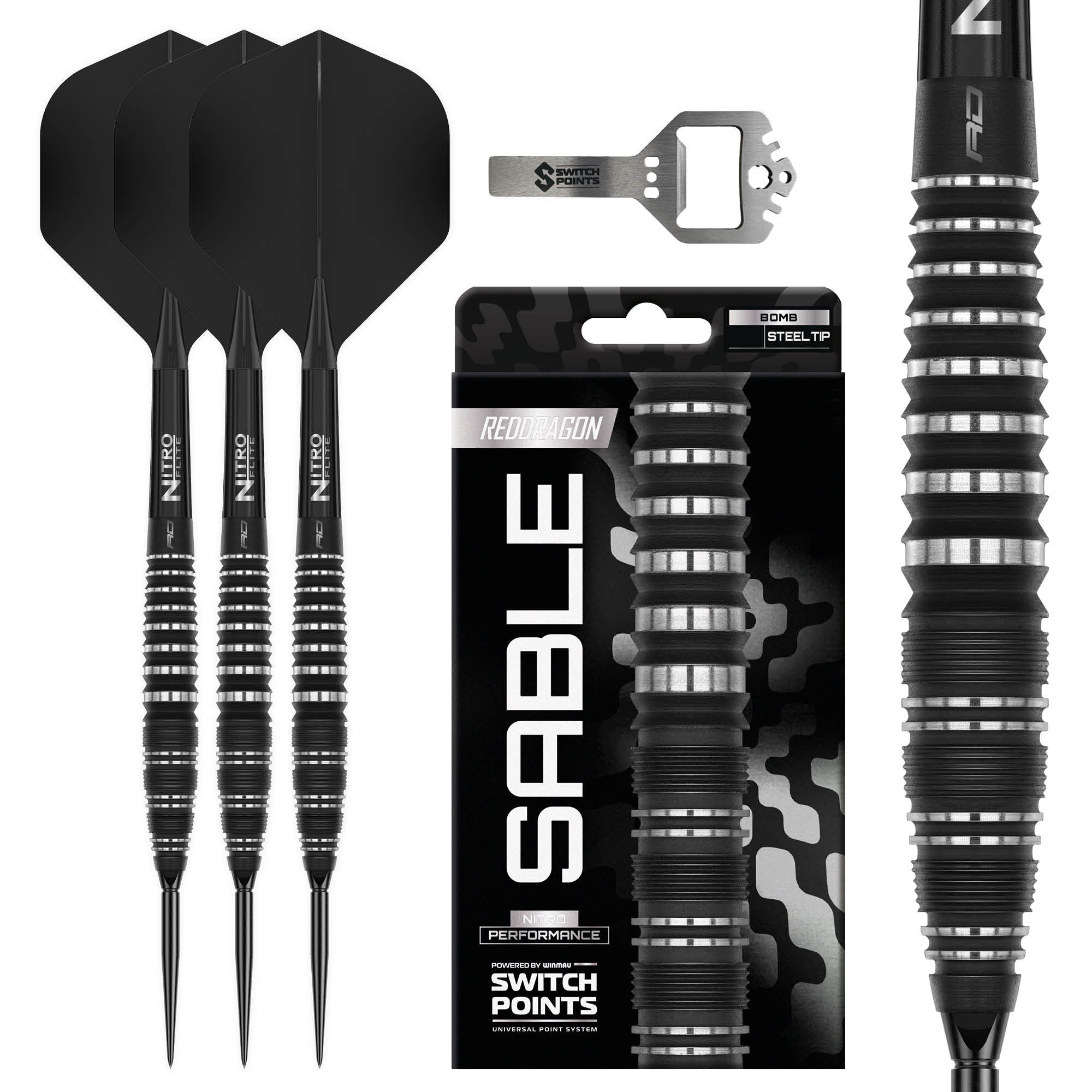 Red Dragon Sable 03 90% Tungsten Bomb Steel Tip Darts | Switch Points
