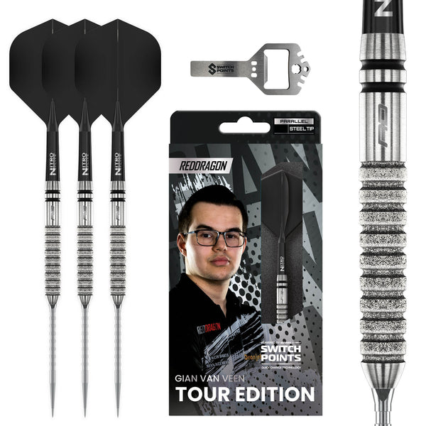Red Dragon Gian van Veen TE 90% Tungsten Steel Tip Darts | Switch