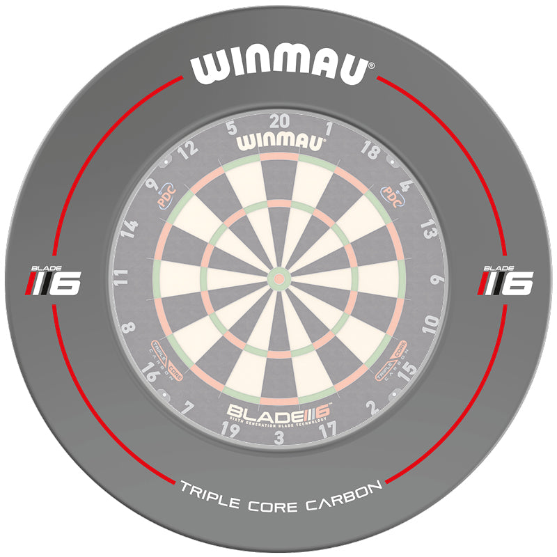 Winmau Blade 6 TRIPLE CORE Dart Board + Red Dartboard Surround + Darts